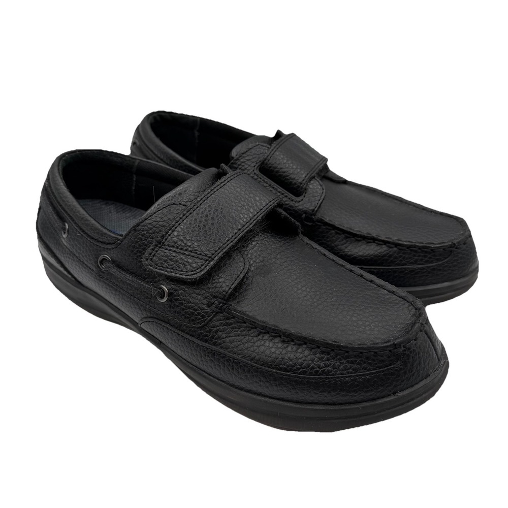 Apex Boat Shoes Mens Size 10 Medium Black Leather Strap Comfort Loafers A2000M
